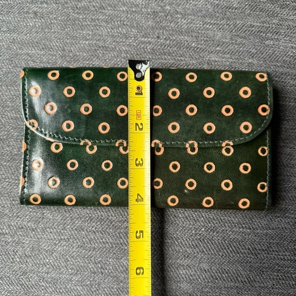 Vintage Handmade Green & Tan Polka Dot Leather Wallet. Pre-owned EUC - Picture 4 of 8